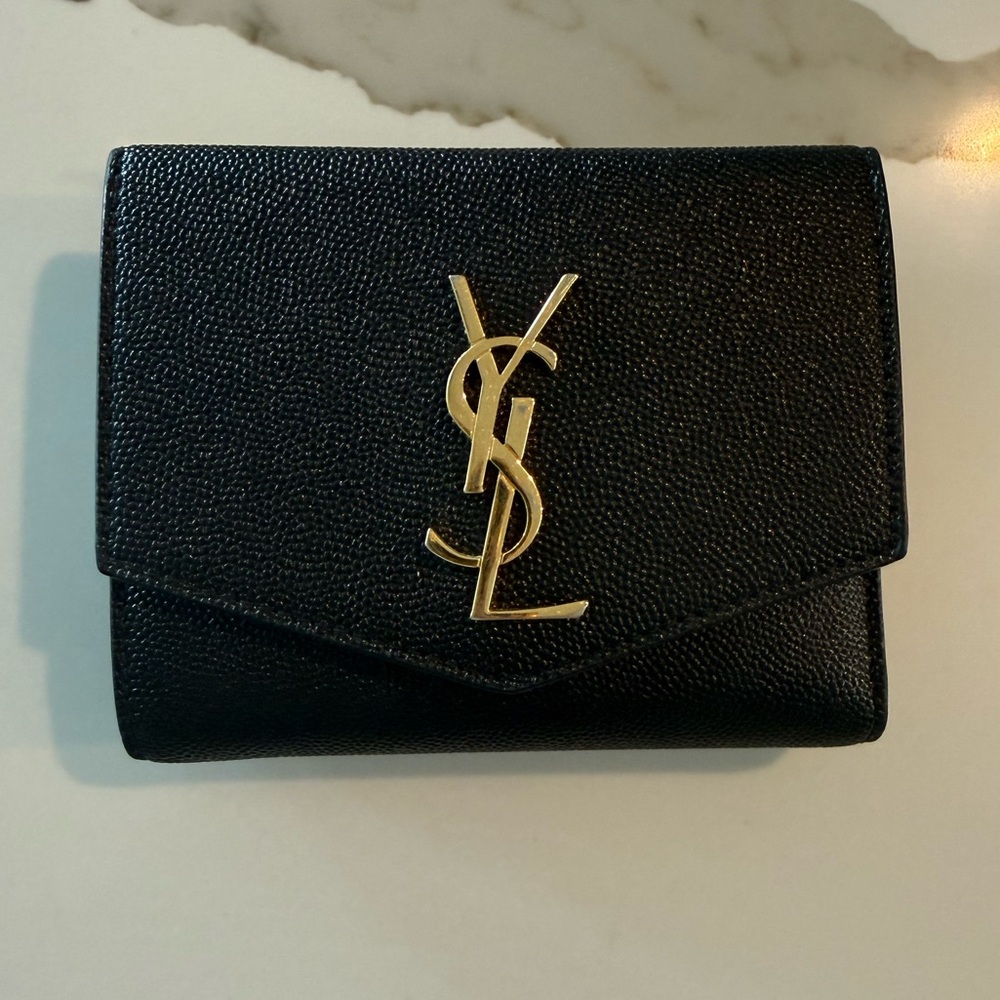 Saint Laurent Uptown Compact Wallet in Grain De Poudre Embossed Leather